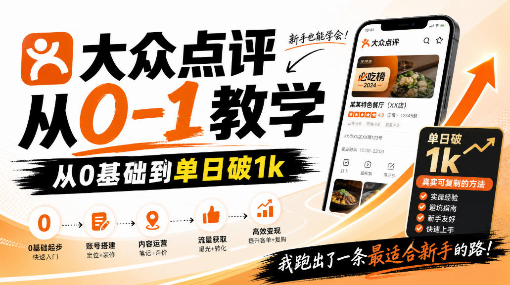 大众点评分成从0-1教学，从0基础到单日破1k，我跑出了一条最适合新手的路-翌晨科技网