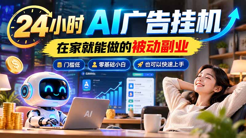 （21118期）24小时AI广告挂机｜在家就能做的被动副业，门槛低，零基础小白也可以快速上手-翌晨科技网