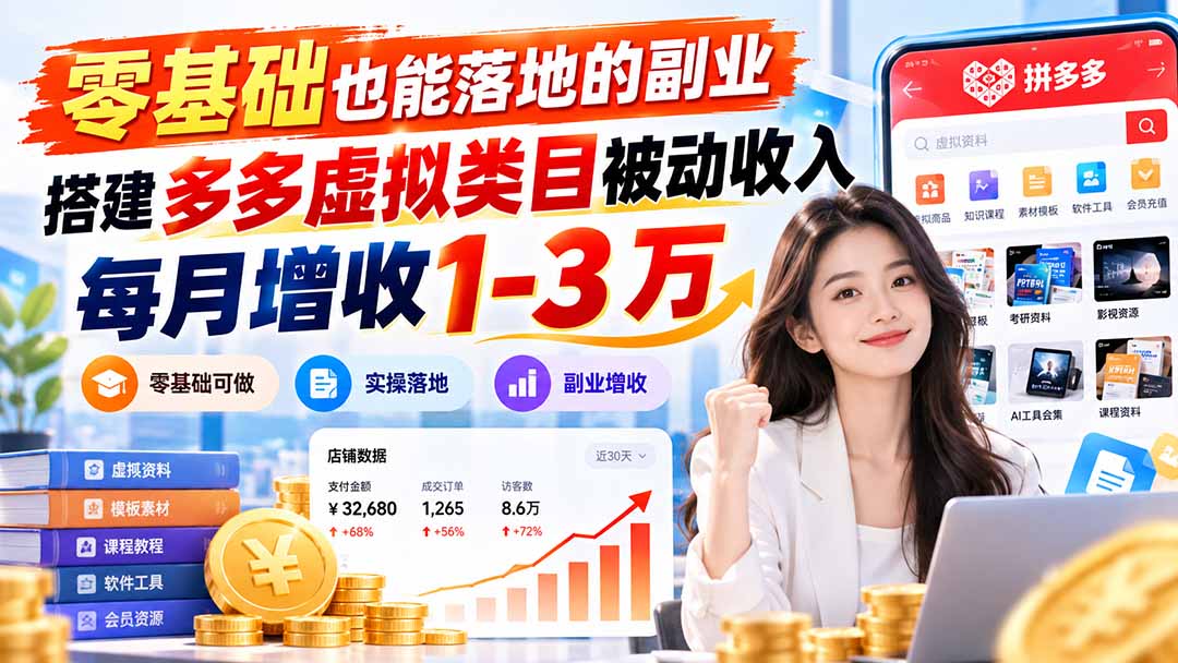 （20870期）零基础也能落地的副业，搭建多多虚拟类目被动收入，每月增收 1-3 万-翌晨科技网