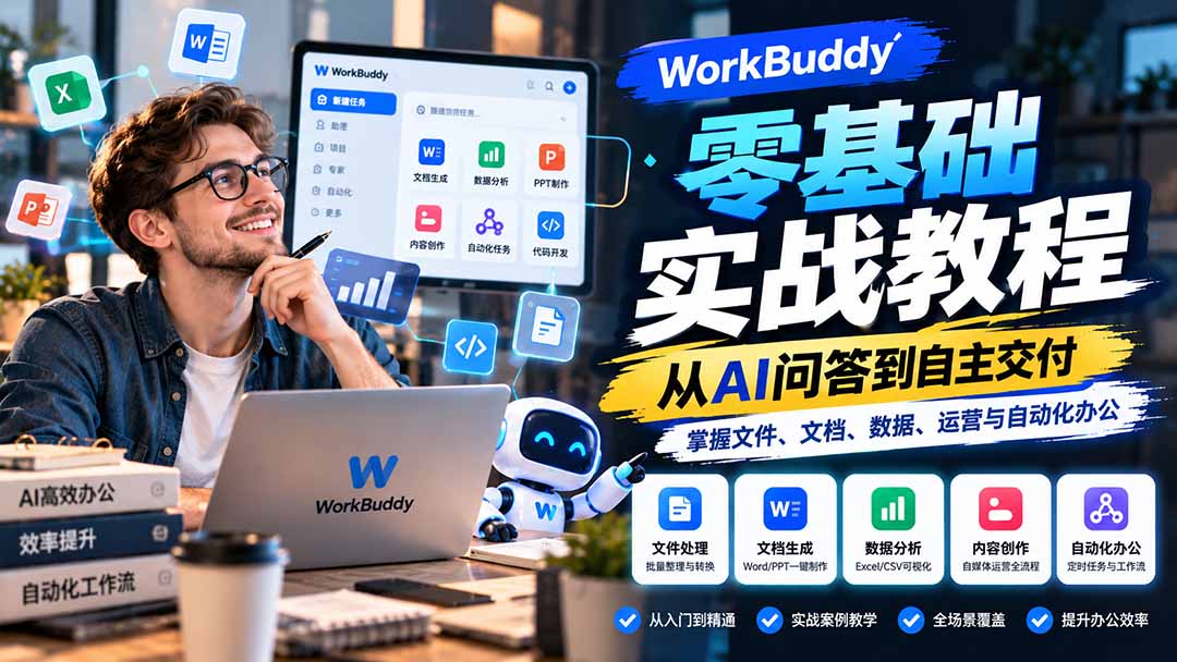 （20827期）WorkBuddy零基础实战教程：从AI问答到自主交付，掌握文件、文档、数据、运营与自动化办公-翌晨科技网