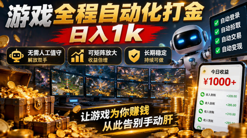 （21119期）游戏全程自动化打金，日入1k，无需人工值守，解放双手，可矩阵放大，长期稳定！-翌晨科技网
