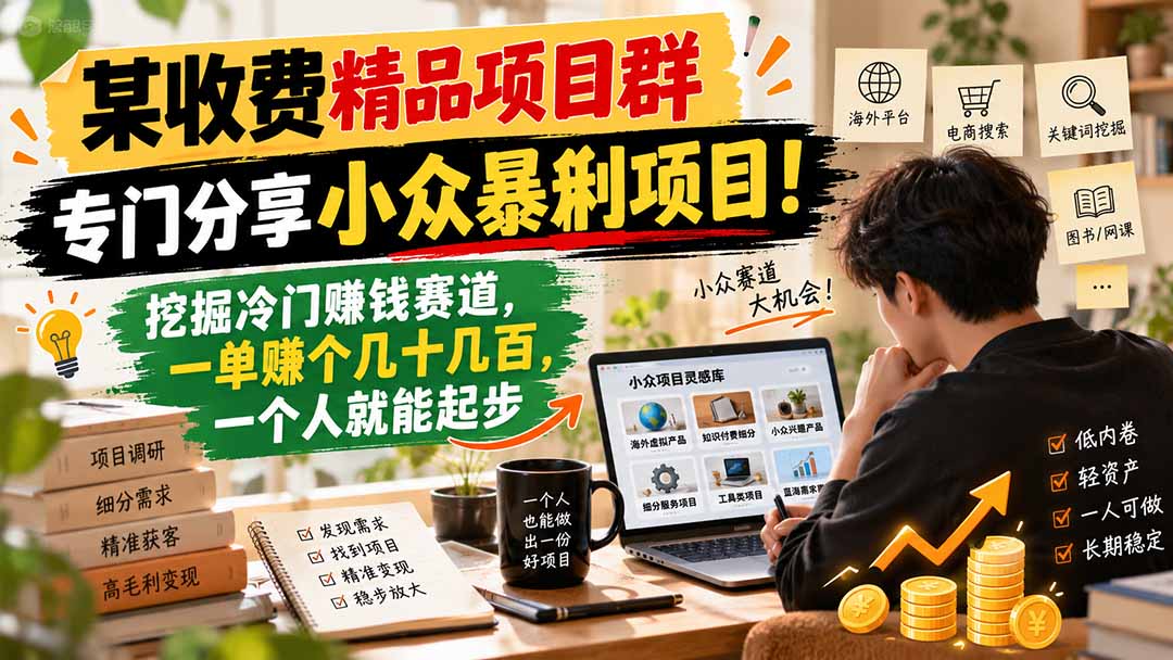 （21185期）某收费精品项目群，专门分享小众暴俐项目！挖掘冷门赚钱赛道，一单赚个几十几百，一个人就能起步-翌晨科技网
