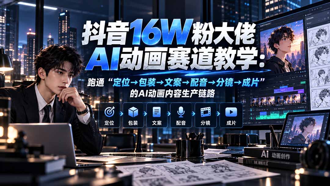 （20791期）抖音16W粉大佬规则门禁AI动画赛道教学：跑通“定位→包装→文案→配音→分镜→成片”的AI动画内容生产链路-翌晨科技网