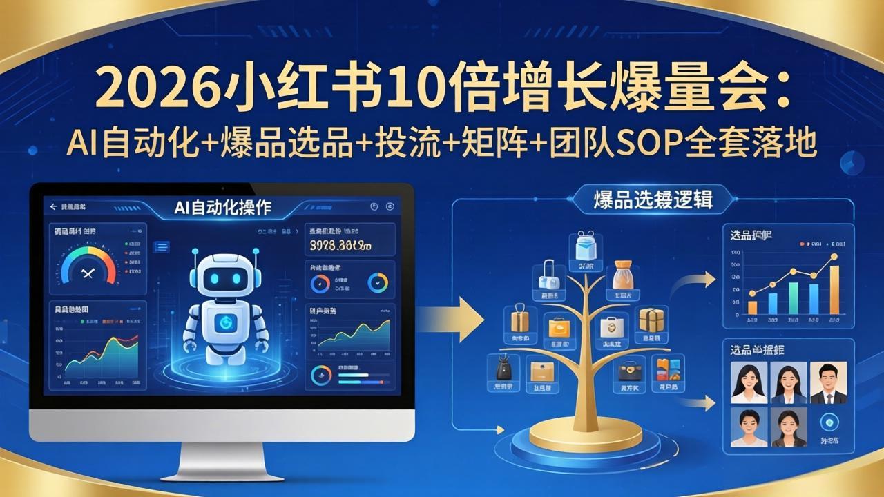 （17964期）2026小红书10倍增长爆量会：AI自动化+爆品选品+投流+矩阵+团队SOP全套落地-翌晨科技网