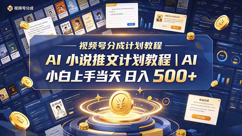 （20937期）最新视频号分成计划教程｜AI 小说推文，小白上手当天日入 500+-翌晨科技网