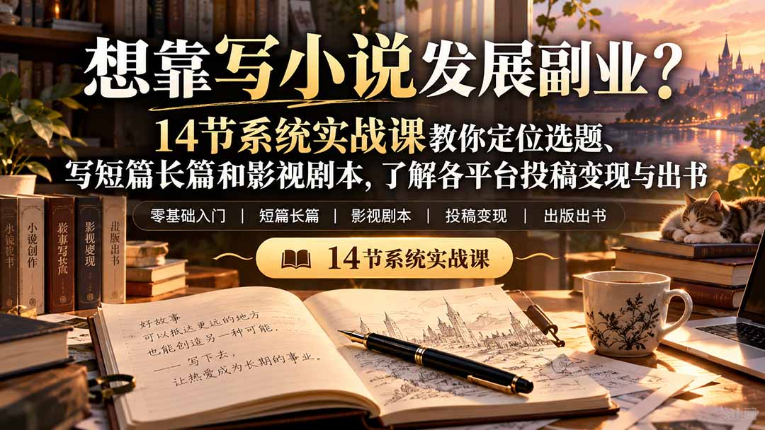 （21031期）【无水印】想靠写小说发展副业？14节系统实战课教你定位选题、写短篇长篇和影视剧本，了解各平台投稿变现与出书-翌晨科技网