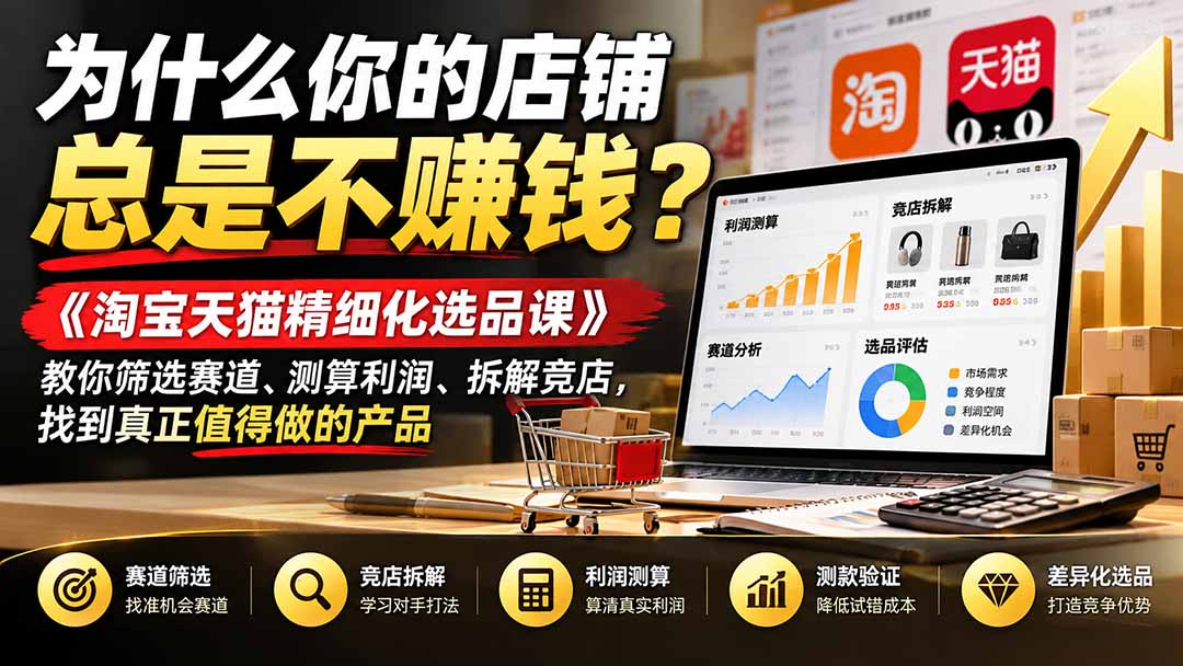 （21171期）为什么你的店铺总是不赚钱？《淘宝天猫精细化选品课》教你筛选赛道、测算利润、拆解竞店，找到真正值得做的产品-翌晨科技网