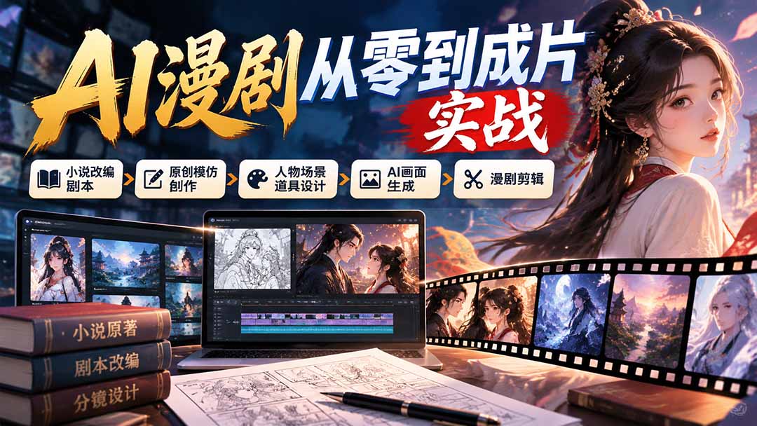 （21069期）AI漫剧从零到成片实战：小说改编剧本、原创模仿创作、人物场景道具设计、AI画面生成与漫剧剪辑-翌晨科技网