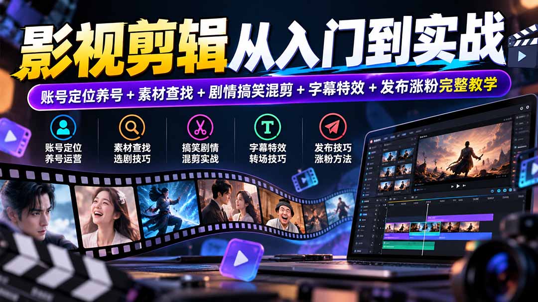（20812期）影视剪辑从入门到实战：账号定位养号+素材查找+剧情搞笑混剪+字幕特效+发布涨粉完整教学-翌晨科技网