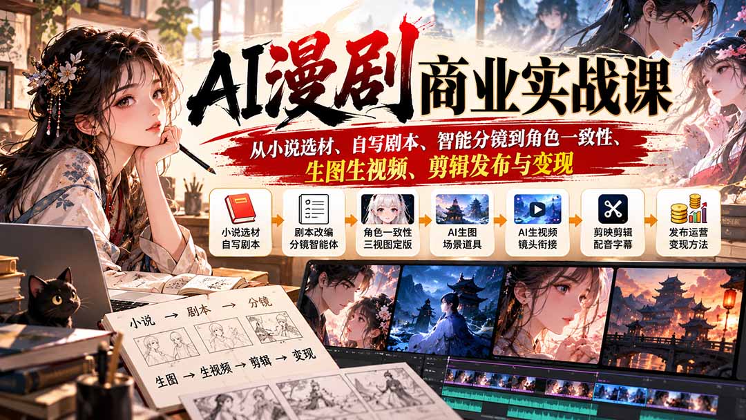 （20811期）AI漫剧商业实战课：从小说选材、自写剧本、智能分镜到角色一致性、生图生视频、剪辑发布与变现-翌晨科技网