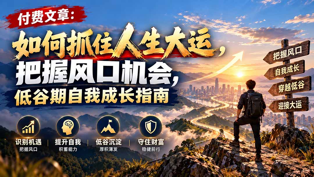 (20942期)付费文章:如何抓住人生大运,把握风口机会,低谷期自我成长指南-翌晨科技网