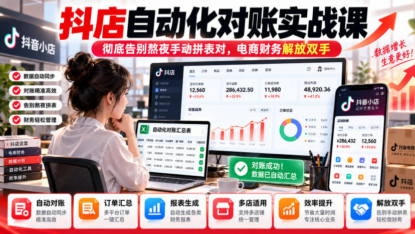 抖店自动化对账实战课，彻底告别熬夜手动拼表对，账电商财务解放双手-翌晨科技网