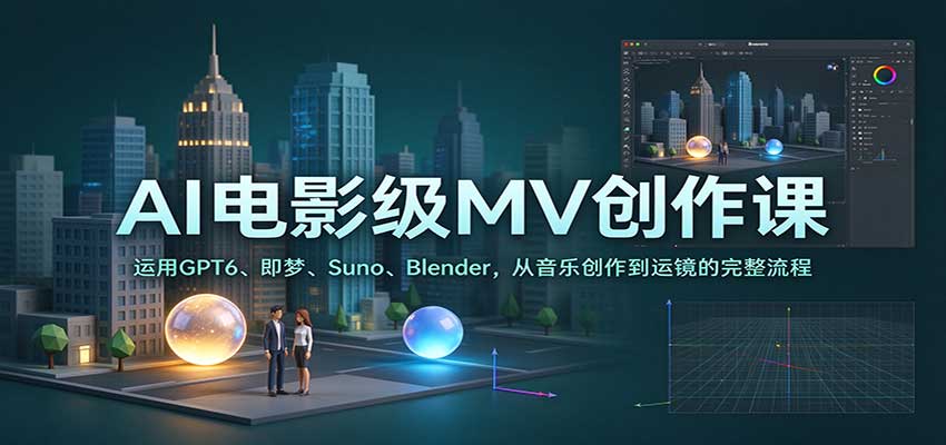 AI电影级MV创作课：运用GPT6、即梦、Suno、Blender，从音乐创作到运镜的完整流程-翌晨科技网