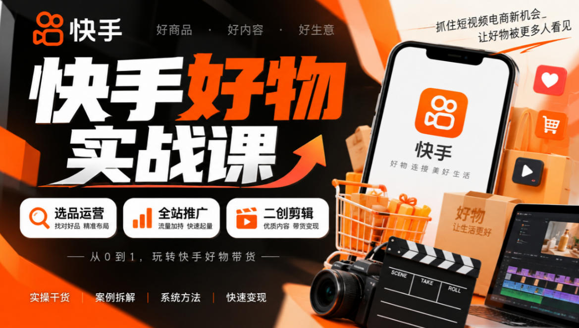 快手好物实战课｜选品运营+全站推广+二创剪辑带货变现-翌晨科技网