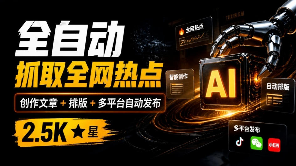 全自动抓取全网热点，创作文章并排版，并多平台自动发布！2.5k stars热点写作工具万稿汇AIMedia-翌晨科技网