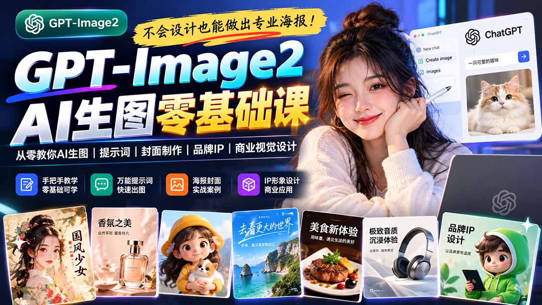 （20944期）不会设计也能做出专业海报！GPT-Image2从零教你AI生图、提示词、封面制作、品牌IP与商业视觉设计-翌晨科技网