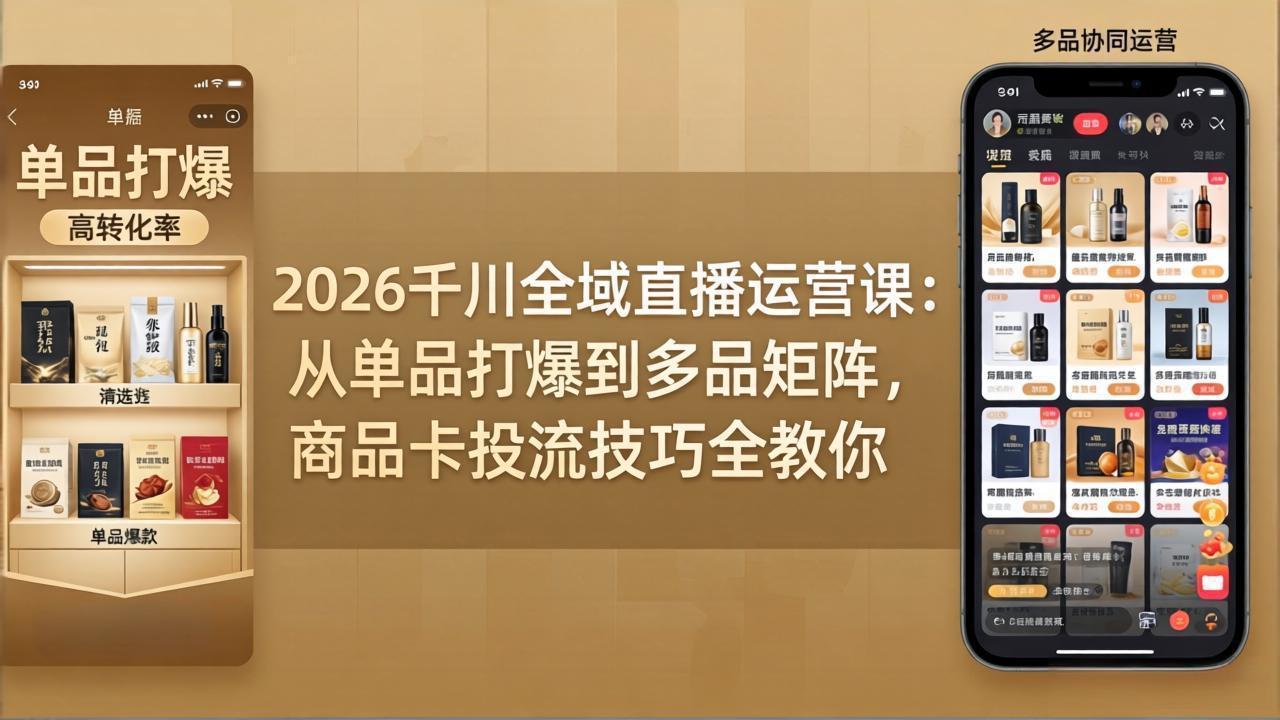 （18028期）2026千川全域直播运营课：从单品打爆到多品矩阵，商品卡投流技巧全教你-翌晨科技网