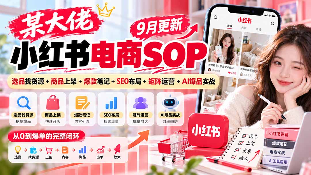 （20757期）某大佬小红书电商SOP｜9月更新：选品找货源+商品上架+爆款笔记+SEO布局+矩阵运营+AI爆品实战-翌晨科技网
