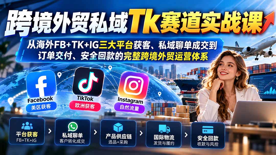 （20894期）跨境外贸私域Tk赛道实战课：从海外FB+TK+IG三大平台获客、私域聊单成交到订单交付、安全回款的完整跨境外贸运营体系-翌晨科技网