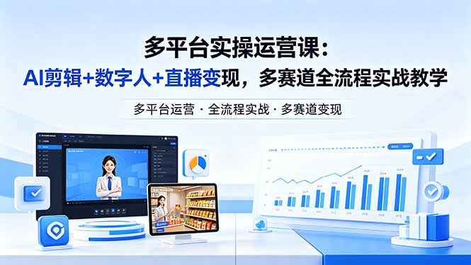 （18257期）某团队多平台实操运营课-更新26年4月29：AI剪辑+数字人+直播变现，多赛道全流程实战教学-翌晨科技网