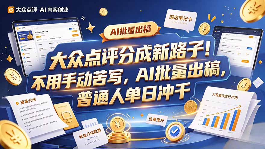 （20983期）大众点评副业新玩法，工具提效解放双手，批量做笔记，单日可破千-翌晨科技网
