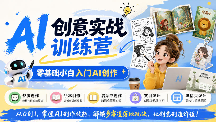 AI创意实战训练营，零基础小白入门AI创作，解锁条漫、绘本、启蒙书、文创、详情页多赛道落地玩法-翌晨科技网