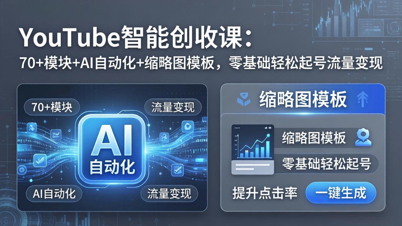 （17926期）YouTube智能创收课：70+模块+AI自动化+缩略图模板，零基础轻松起号流量变现-翌晨科技网