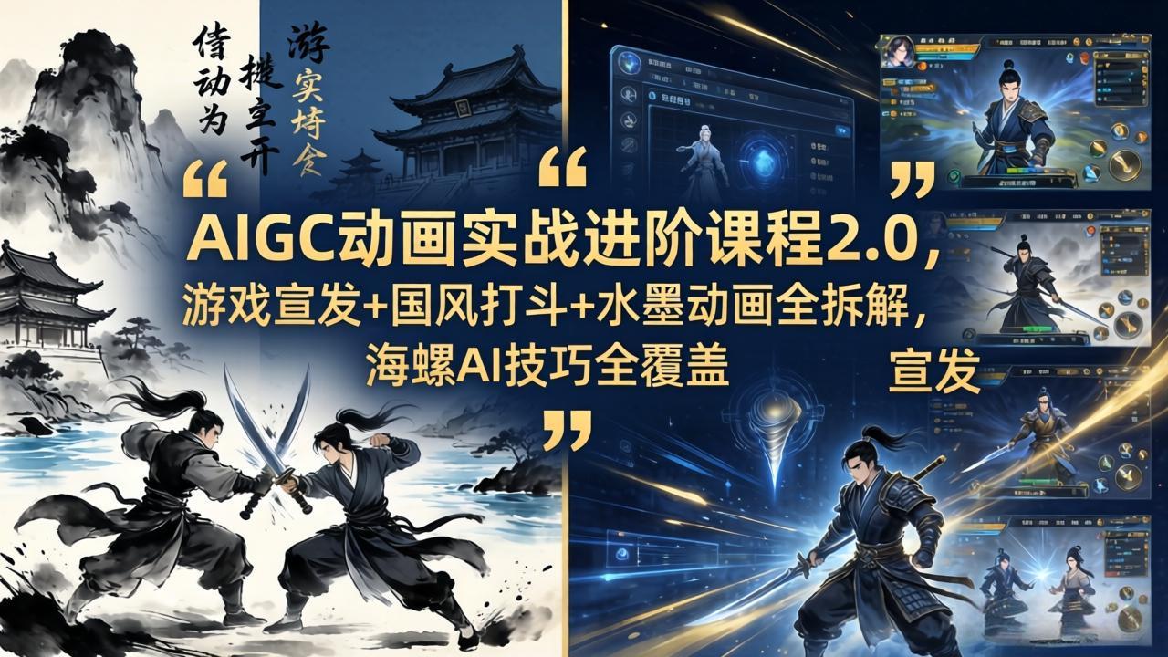 (18235期)AIGC动画实战进阶课程2.0,游戏宣发+国风打斗+水墨动画全拆解,海螺AI技巧全覆盖-翌晨科技网