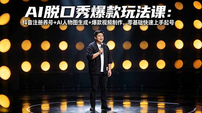 （18012期）AI脱口秀爆款玩法课：抖音注册养号+AI人物图生成+爆款视频制作，零基础快速上手起号-翌晨科技网