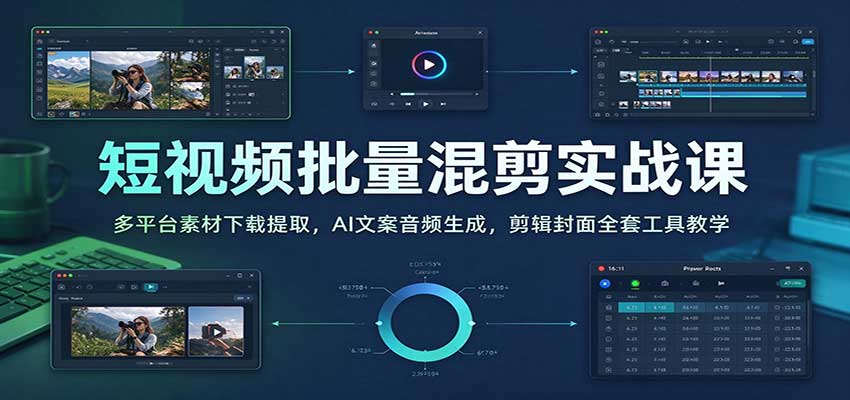 短视频批量混剪实战课：多平台素材下载提取，AI文案音频生成，剪辑封面全套工具教学-翌晨科技网