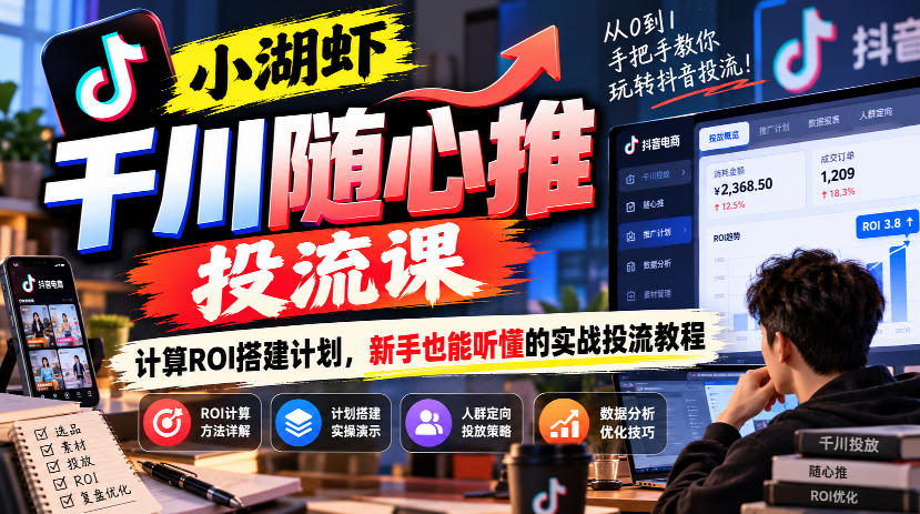 小湖虾千川随心推投流课，计算ROI搭建计划，新手也能听懂的实战投流教程-翌晨科技网