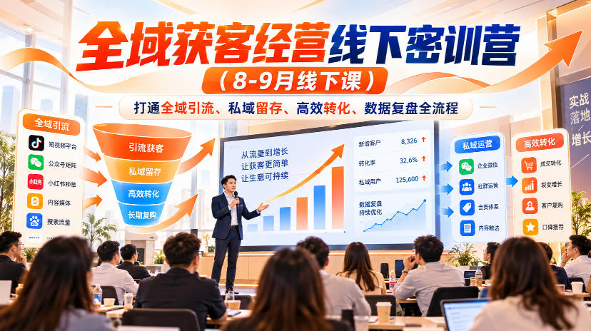 全域获客经营线下密训营（8-9月线下课），打通全域引流、私域留存、高效转化、数据复盘全流程-翌晨科技网