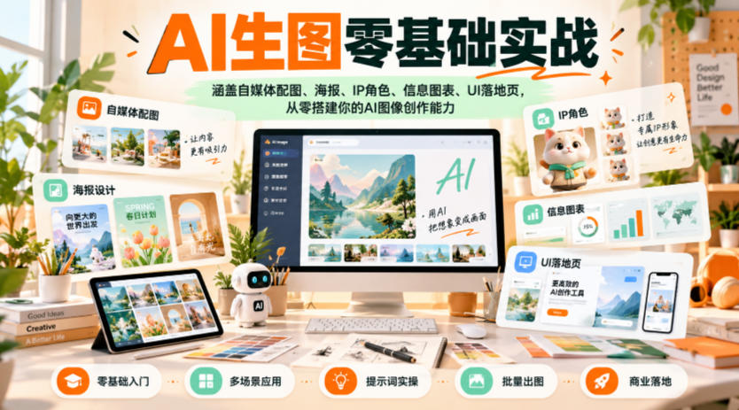 AI生图零基础实战，涵盖自媒体配图、海报、IP角色、信息图表、UI落地页，从零搭建你的AI图像创作能力-翌晨科技网