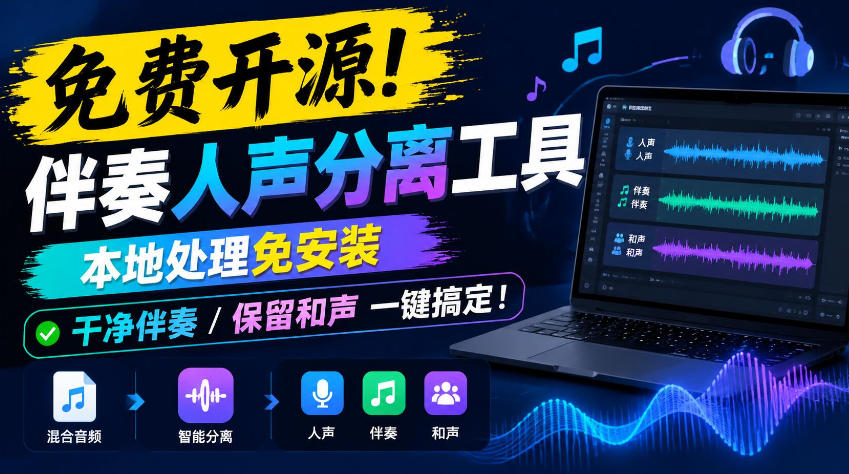 免费开源!伴奏人声分离工具,本地处理免安装,干净伴奏,保留和声一键搞定!-翌晨科技网