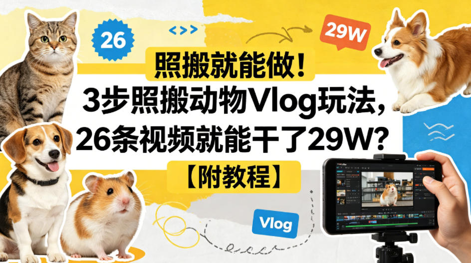 照搬就能做!3步照搬动物Vlog玩法,26条视频就能干了29W?【附教程】【赠coze一键生成工作流】-翌晨科技网