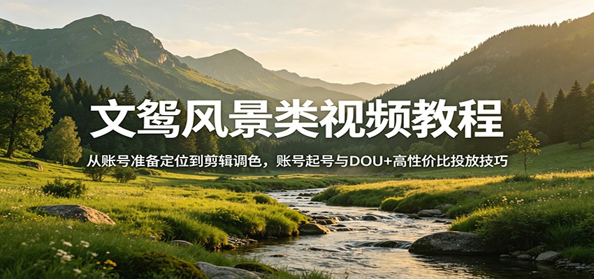 文鸳风景类视频教程：从账号准备定位到剪辑调色，账号起号与DOU+高性价比投放技巧-翌晨科技网