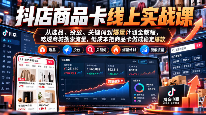 抖店商品卡线上实战课｜从选品、投放、关键词到爆量计划全教程，吃透商城搜索流量，低成本把商品卡做成稳定爆款-翌晨科技网