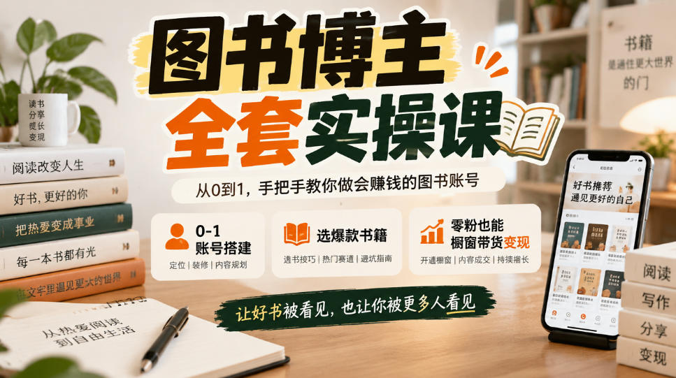 图书博主全套实操课，0‑1账号搭建，选爆款书籍，零粉也能橱窗带货变现-翌晨科技网
