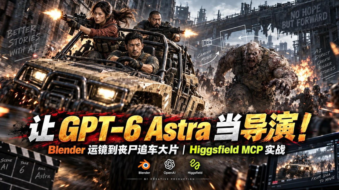 让GPT-6 Astra当导演！Blender运镜到丧尸追车大片｜Higgsfield MCP实战-翌晨科技网