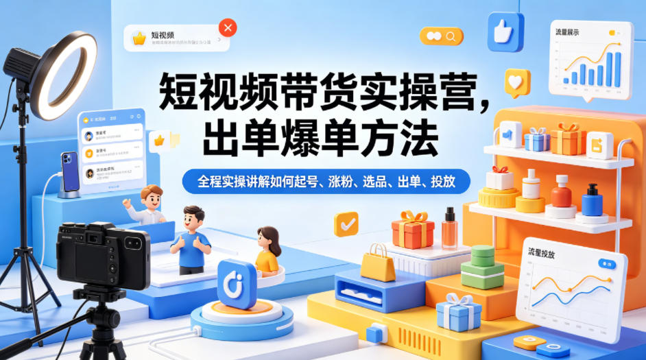 短视频带货实操营，出单爆单方法，全程实操讲解如何起号、涨粉、选品、出单、投放-翌晨科技网