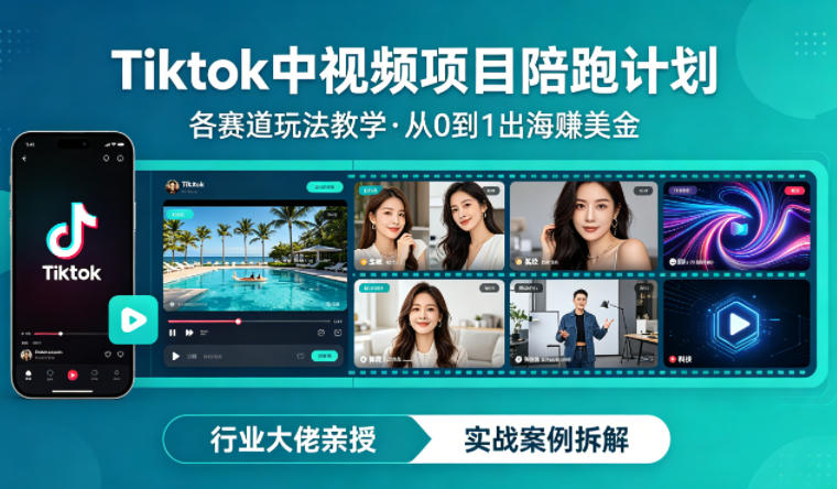 某大佬的Tiktok中视频项目陪跑，涵盖TK各个赛道玩法教学，从0到1出海賺美金-翌晨科技网