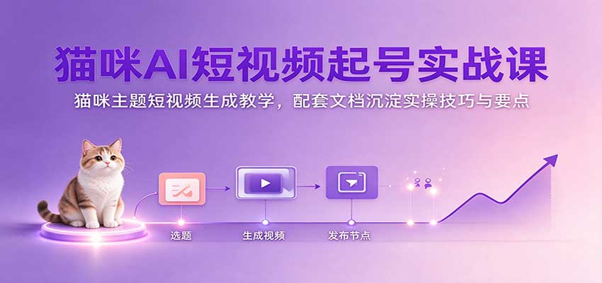 猫咪AI短视频起号实战课：猫咪主题短视频生成教学，配套文档沉淀实操技巧与要点-翌晨科技网