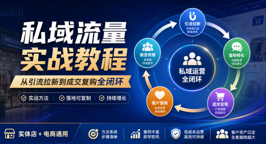 私域流量实战教程，从引流拉新到成交复购全闭环，实体店电商通用-翌晨科技网