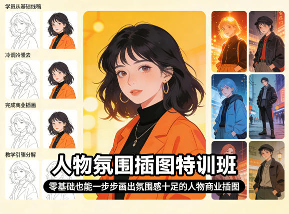 人物氛围插图特训班，零基础也能一步步画出氛围感十足的人物商业插图-翌晨科技网