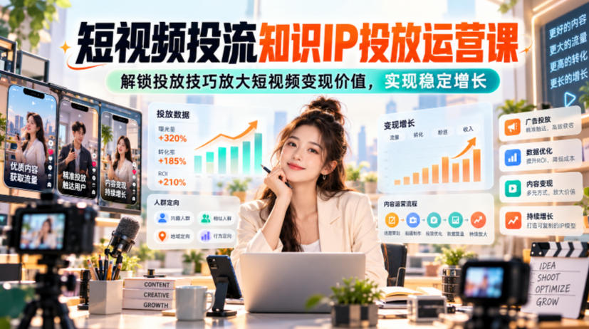 短视频投流知识IP投放运营课，解锁投放技巧放大短视频变现价值，实现稳定增长-翌晨科技网