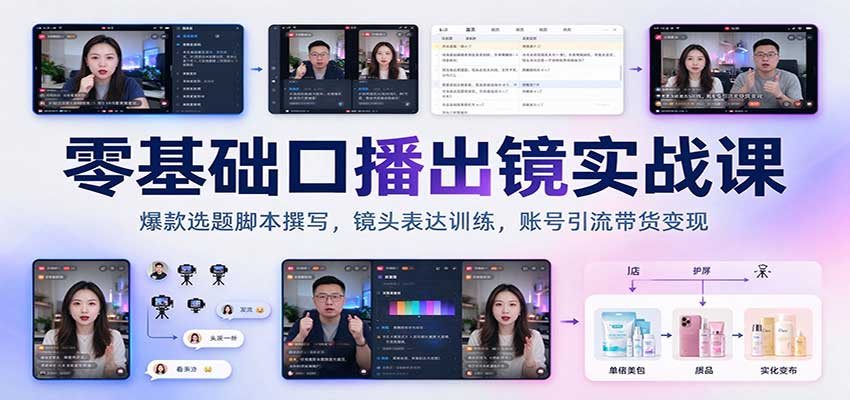 零基础口播出镜实战课：爆款选题脚本撰写，镜头表达训练，账号引流带货变现-翌晨科技网
