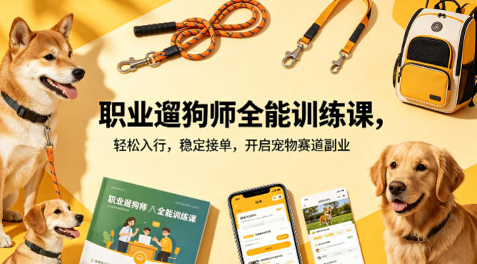 职业遛狗师全能训练课，轻松入行，稳定接单，开启宠物赛道副业-翌晨科技网