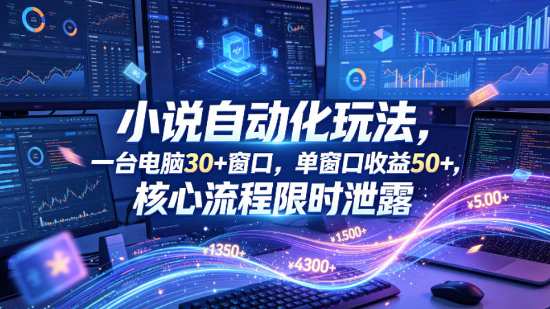 小说挂G自动化玩法，一台电脑30+窗口，单窗口收益50+，核心流程限时泄露【揭秘】-翌晨科技网