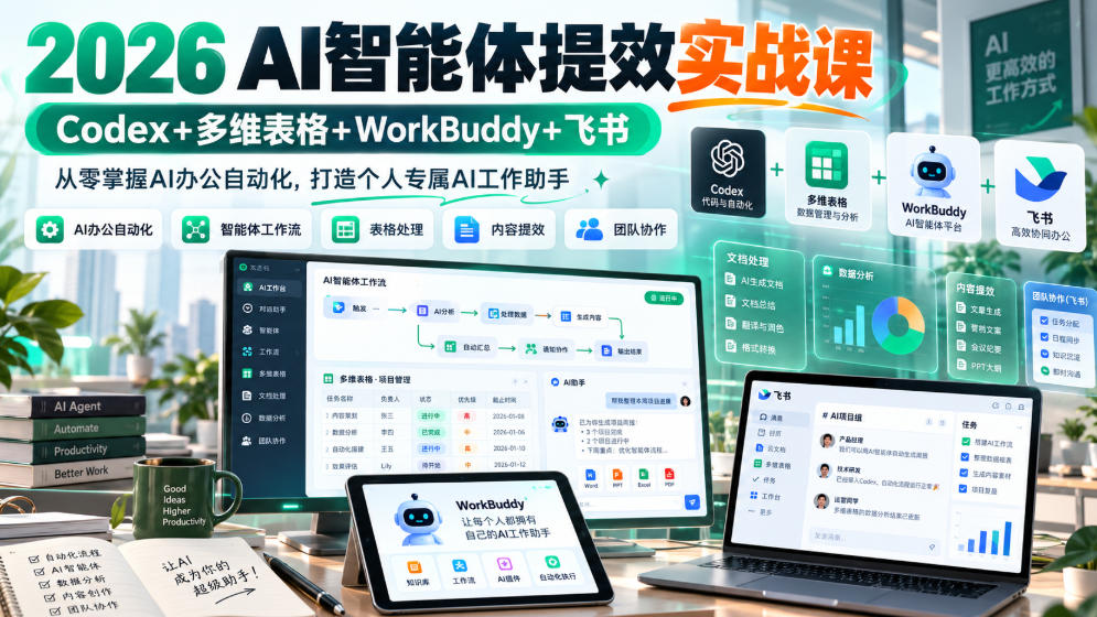 2026 AI智能体提效实战课：Codex+多维表格+WorkBuddy+飞书，从零掌握AI办公自动化，打造个人专属AI工作助手-翌晨科技网
