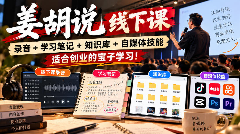 姜胡说线下课录音＋学习笔记＋知识库＋自媒体技能，​适合创业的宝子学习！-翌晨科技网